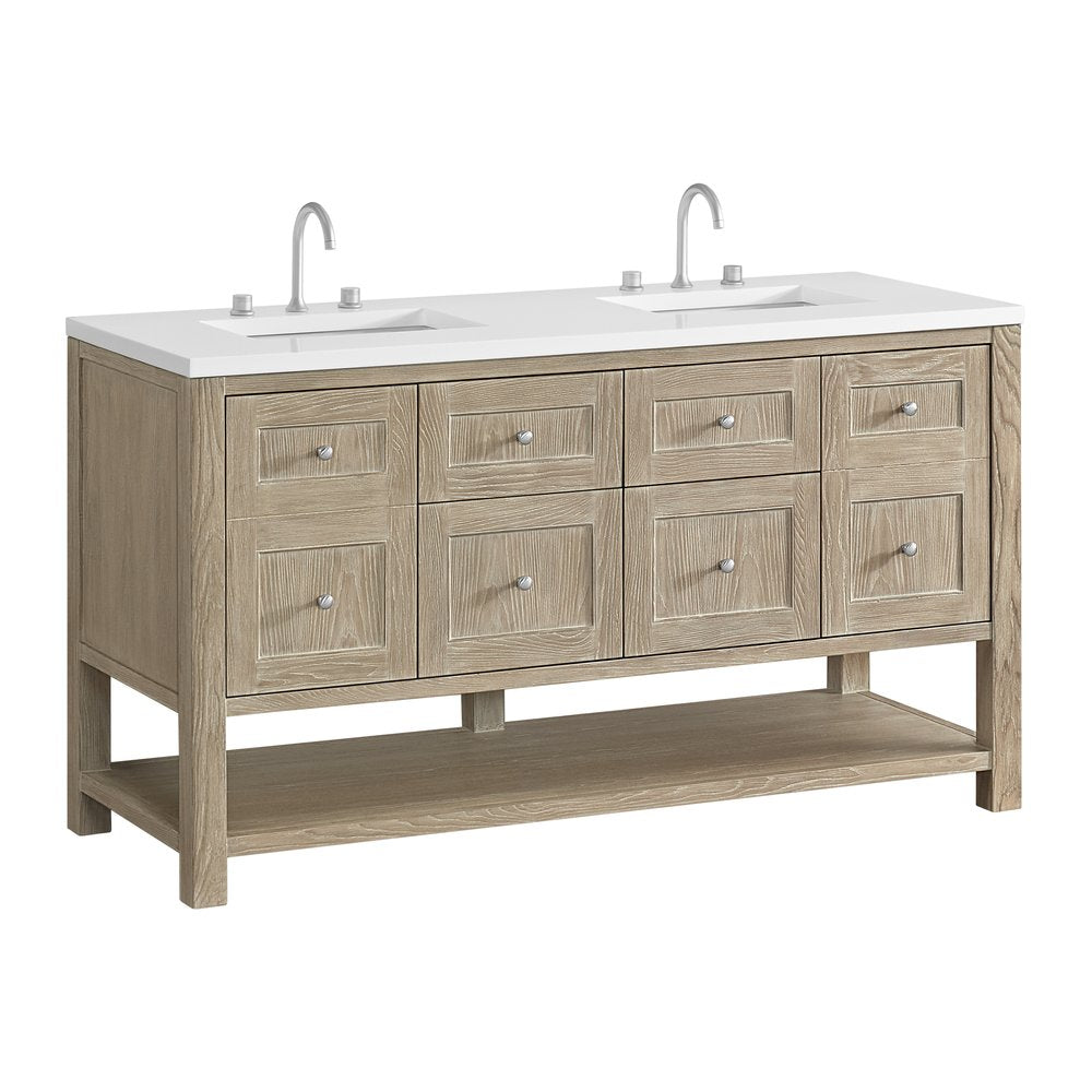 James Martin - Breckenridge 60" Double Vanity, Whitewashed Oak, w/ 3 CM White Zeus Quartz Top - 330-V60D-WWO-3WZ view 10