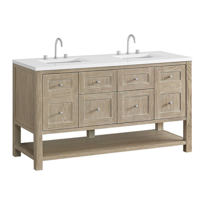 James Martin - Breckenridge 60" Double Vanity, Whitewashed Oak, w/ 3 CM White Zeus Quartz Top - 330-V60D-WWO-3WZ view 10