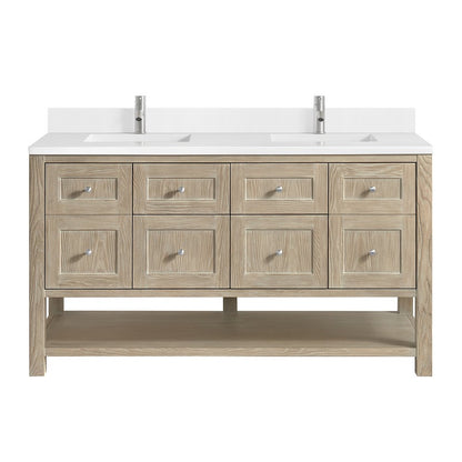 James Martin - Breckenridge 60" Double Vanity, Whitewashed Oak, w/ Single Hole 3 CM White Zeus Quartz Top & Backsplash - 330-V60D-WWO-1WZ view 1
