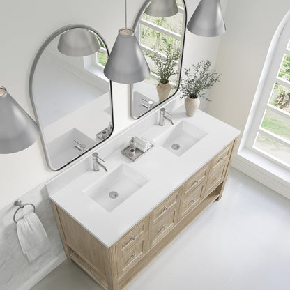 James Martin - Breckenridge 60" Double Vanity, Whitewashed Oak, w/ Single Hole 3 CM White Zeus Quartz Top & Backsplash - 330-V60D-WWO-1WZ view 7