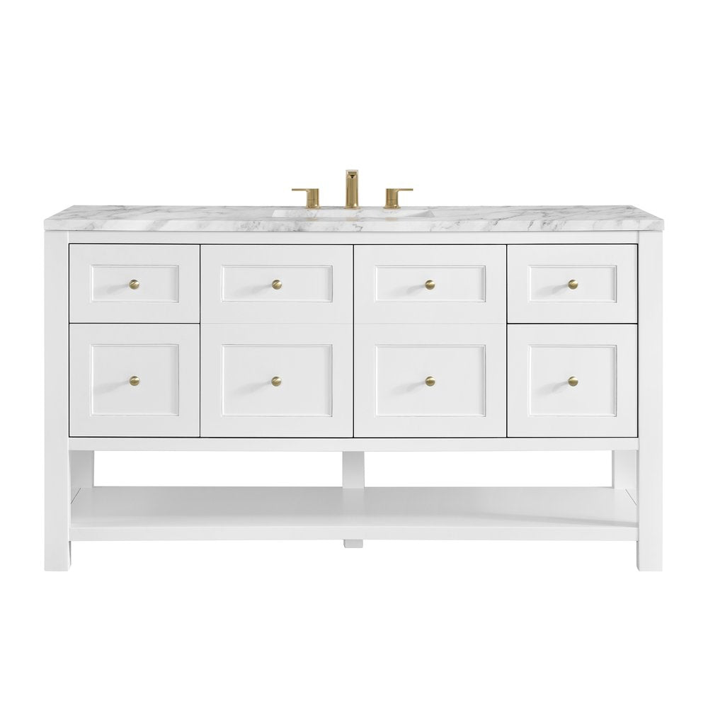 James Martin - Breckenridge 60" Single Vanity, Bright White, w/ 3 CM Carrara Marble Top - 330-V60S-BW-3CAR view 1