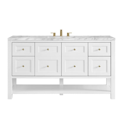 James Martin - Breckenridge 60" Single Vanity, Bright White, w/ 3 CM Carrara Marble Top - 330-V60S-BW-3CAR view 1