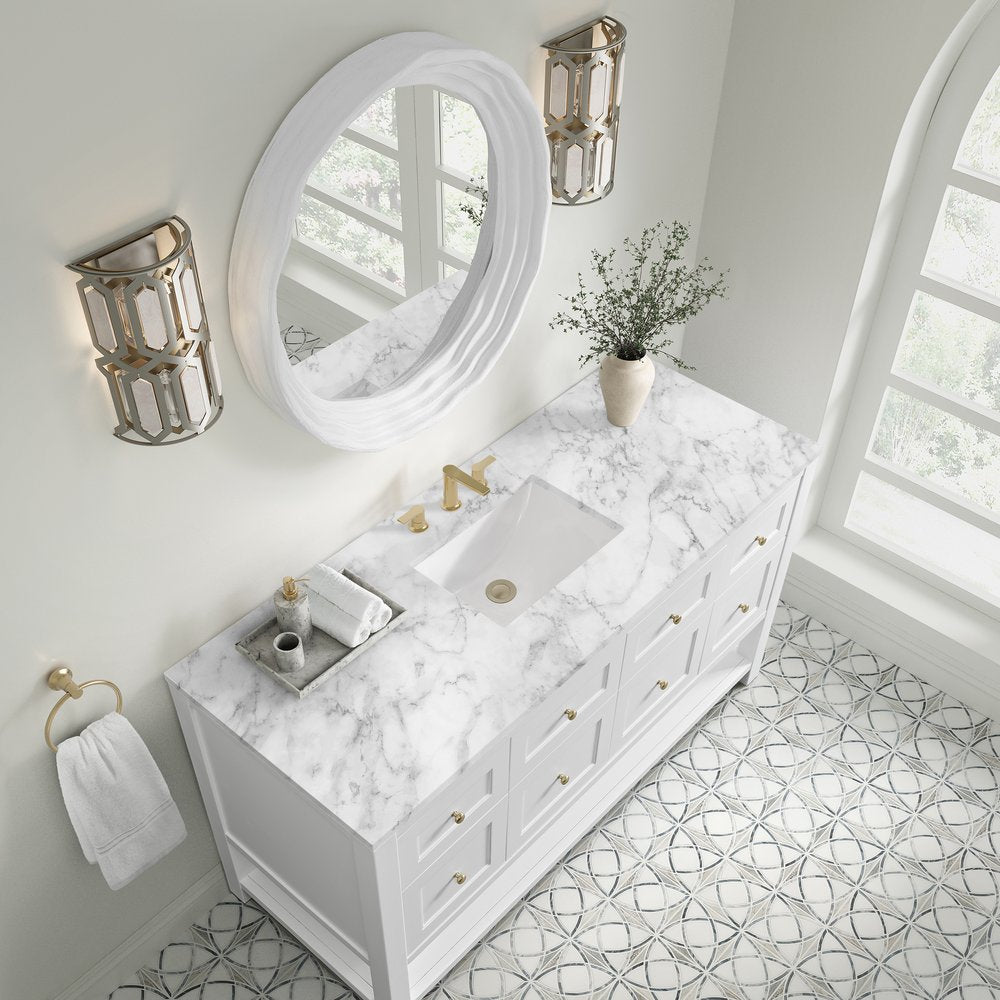 James Martin - Breckenridge 60" Single Vanity, Bright White, w/ 3 CM Carrara Marble Top - 330-V60S-BW-3CAR view 7