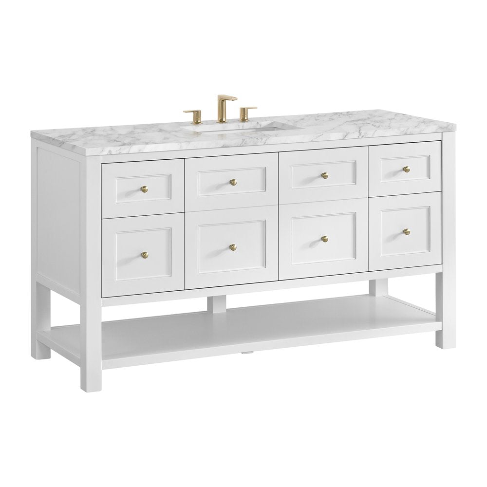 James Martin - Breckenridge 60" Single Vanity, Bright White, w/ 3 CM Carrara Marble Top - 330-V60S-BW-3CAR view 10