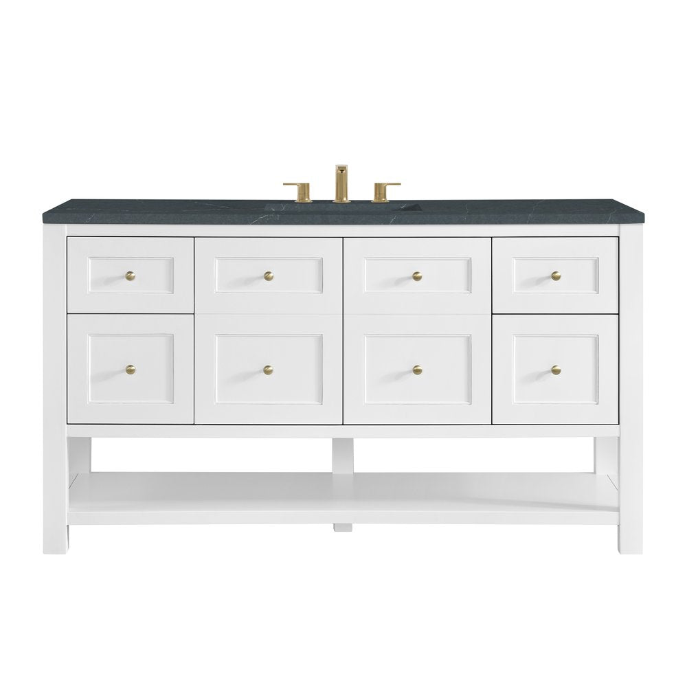James Martin - Breckenridge 60" Single Vanity, Bright White, w/ 3 CM Charcoal Soapstone Quartz Top - 330-V60S-BW-3CSP view 1