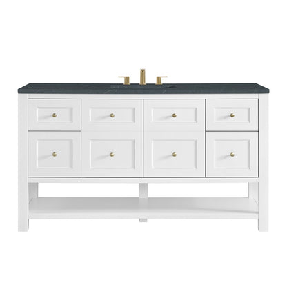 James Martin - Breckenridge 60" Single Vanity, Bright White, w/ 3 CM Charcoal Soapstone Quartz Top - 330-V60S-BW-3CSP view 1