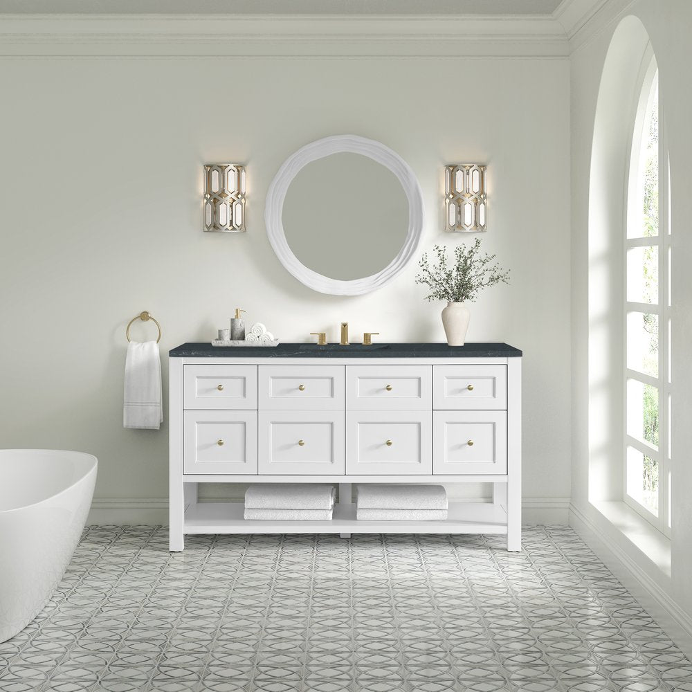 James Martin - Breckenridge 60" Single Vanity, Bright White, w/ 3 CM Charcoal Soapstone Quartz Top - 330-V60S-BW-3CSP view 3