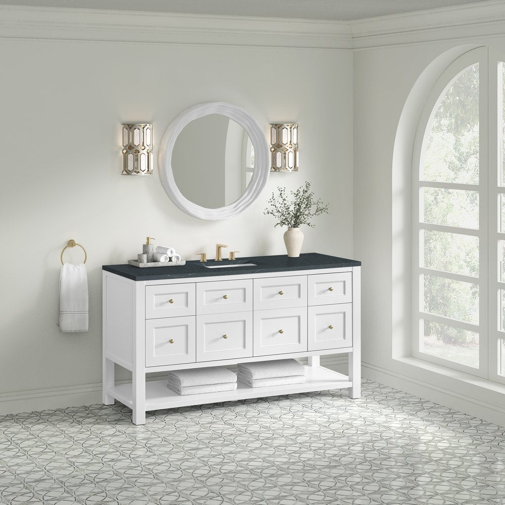 James Martin - Breckenridge 60" Single Vanity, Bright White, w/ 3 CM Charcoal Soapstone Quartz Top - 330-V60S-BW-3CSP view 4