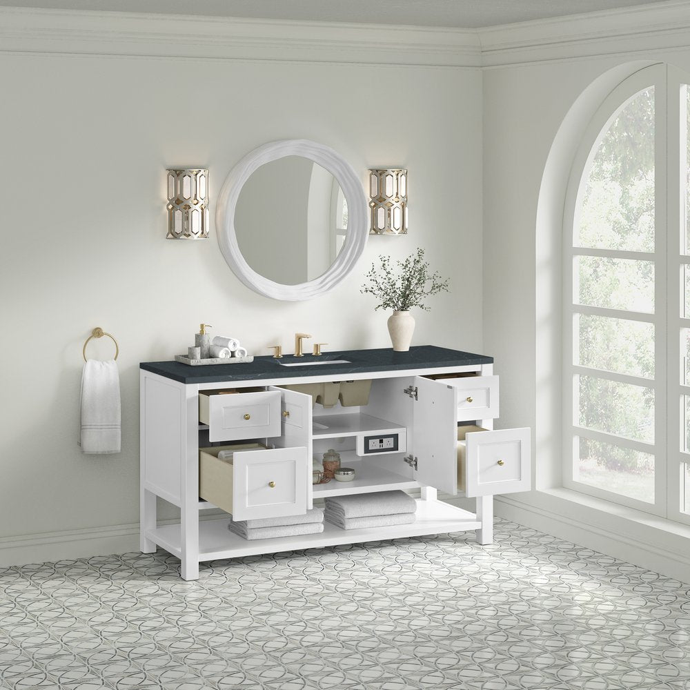 James Martin - Breckenridge 60" Single Vanity, Bright White, w/ 3 CM Charcoal Soapstone Quartz Top - 330-V60S-BW-3CSP view 5