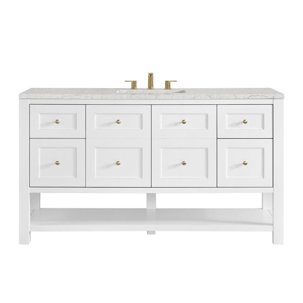 James Martin - Breckenridge 60" Single Vanity, Bright White, w/ 3 CM Eternal Jasmine Pearl Quartz Top - 330-V60S-BW-3EJP view 1
