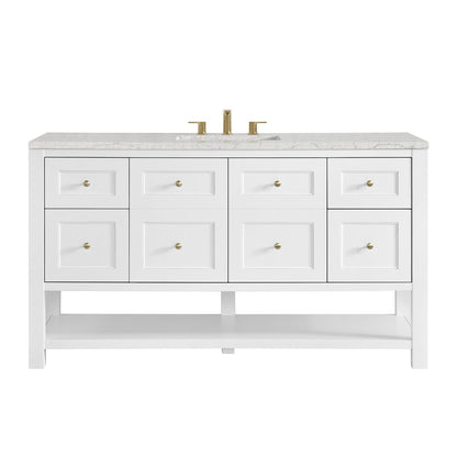 James Martin - Breckenridge 60" Single Vanity, Bright White, w/ 3 CM Eternal Jasmine Pearl Quartz Top - 330-V60S-BW-3EJP view 1