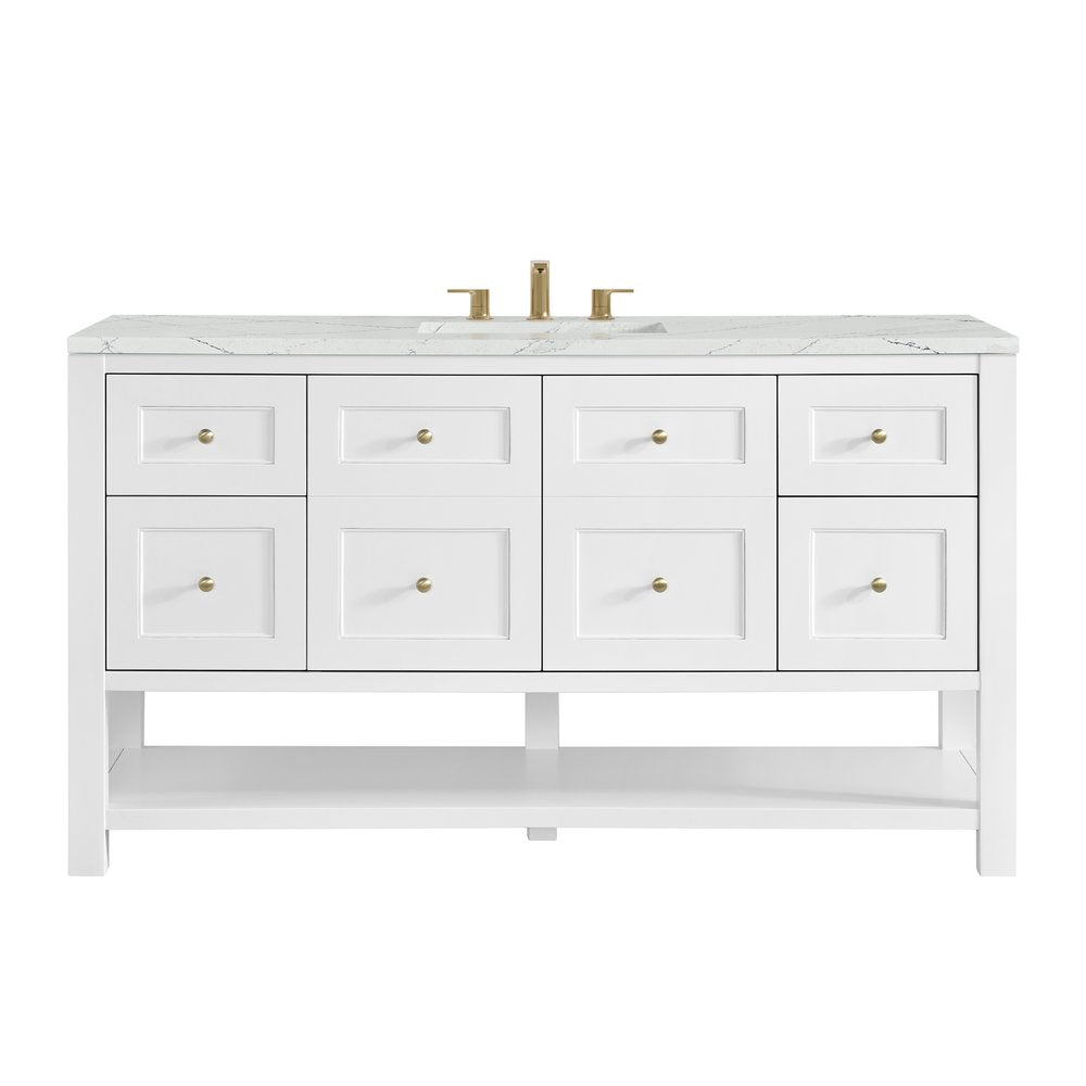 James Martin - Breckenridge 60" Single Vanity, Bright White, w/ 3 CM Ethereal Noctis Quartz Top - 330-V60S-BW-3ENC view 1
