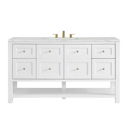 James Martin - Breckenridge 60" Single Vanity, Bright White, w/ 3 CM Ethereal Noctis Quartz Top - 330-V60S-BW-3ENC view 1