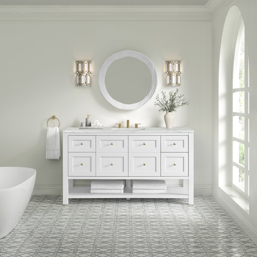 James Martin - Breckenridge 60" Single Vanity, Bright White, w/ 3 CM Ethereal Noctis Quartz Top - 330-V60S-BW-3ENC view 3