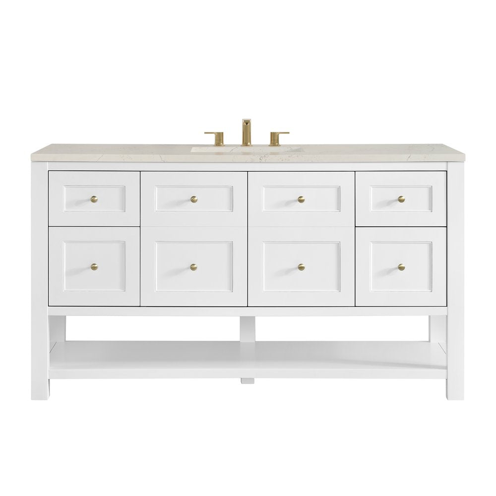 James Martin - Breckenridge 60" Single Vanity, Bright White, w/ 3 CM Siberian Silestone Top - 330-V60S-BW-3SFR view 1
