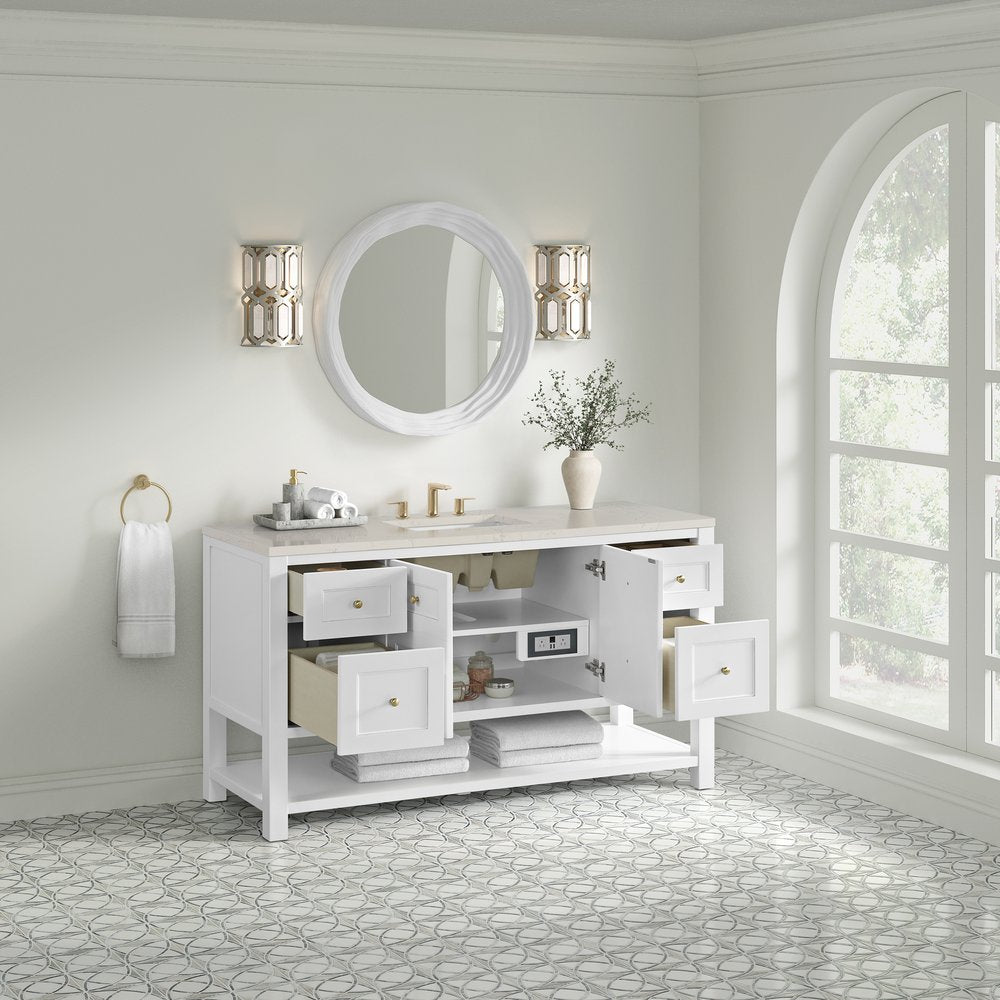 James Martin - Breckenridge 60" Single Vanity, Bright White, w/ 3 CM Siberian Silestone Top - 330-V60S-BW-3SFR view 5