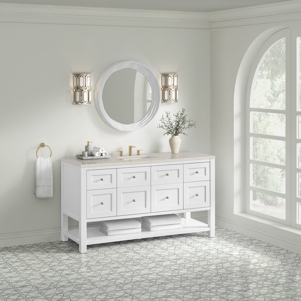 James Martin - Breckenridge 60" Single Vanity, Bright White, w/ 3 CM Siberian Silestone Top w/FreePower Wireless Charger - 330-V60S-BW-FSFR view 4