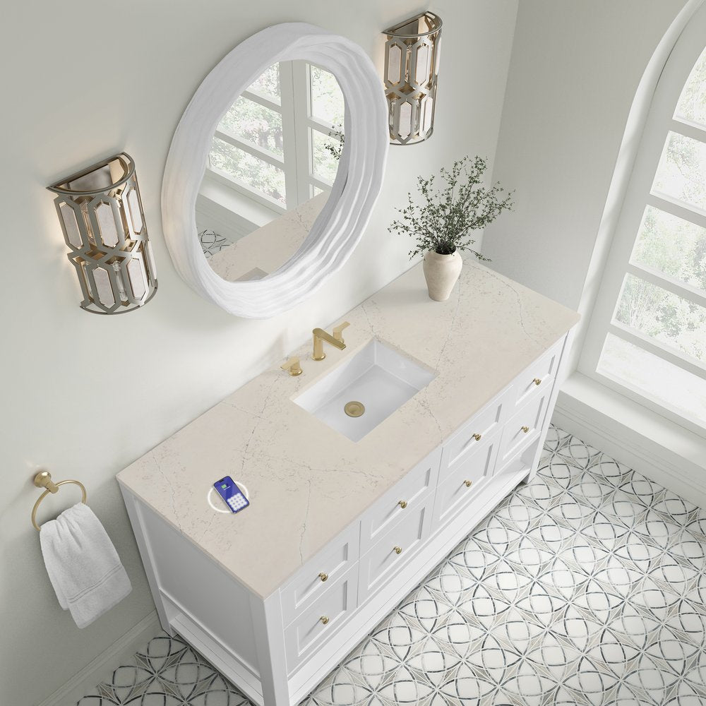 James Martin - Breckenridge 60" Single Vanity, Bright White, w/ 3 CM Siberian Silestone Top w/FreePower Wireless Charger - 330-V60S-BW-FSFR view 7