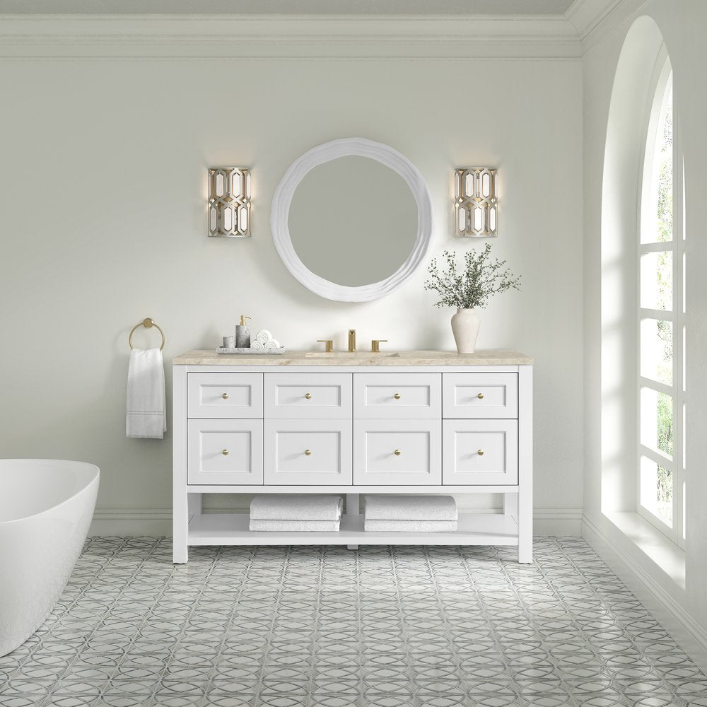James Martin - Breckenridge 60" Single Vanity, Bright White, w/ 3 CM Tajnar Eclos Top - 330-V60S-BW-3TJR view 3