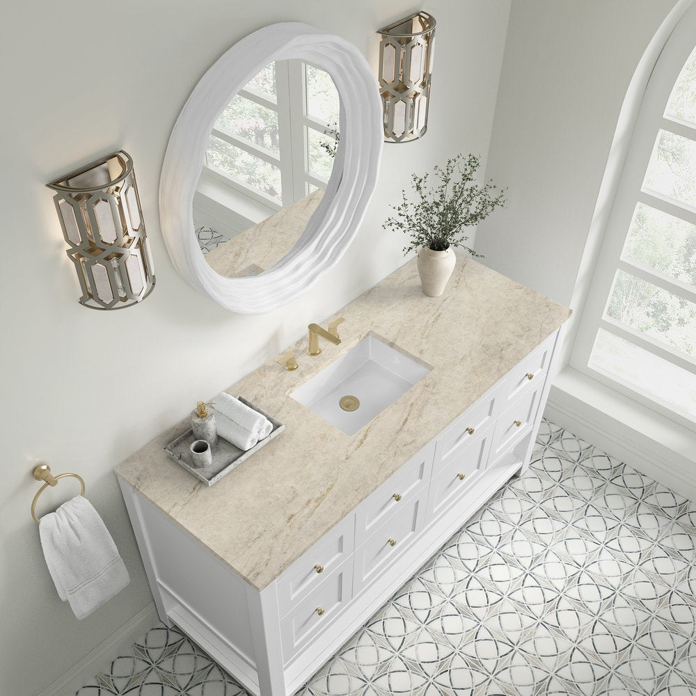 James Martin - Breckenridge 60" Single Vanity, Bright White, w/ 3 CM Tajnar Eclos Top - 330-V60S-BW-3TJR view 7
