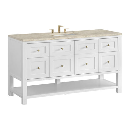 James Martin - Breckenridge 60" Single Vanity, Bright White, w/ 3 CM Tajnar Eclos Top - 330-V60S-BW-3TJR view 10