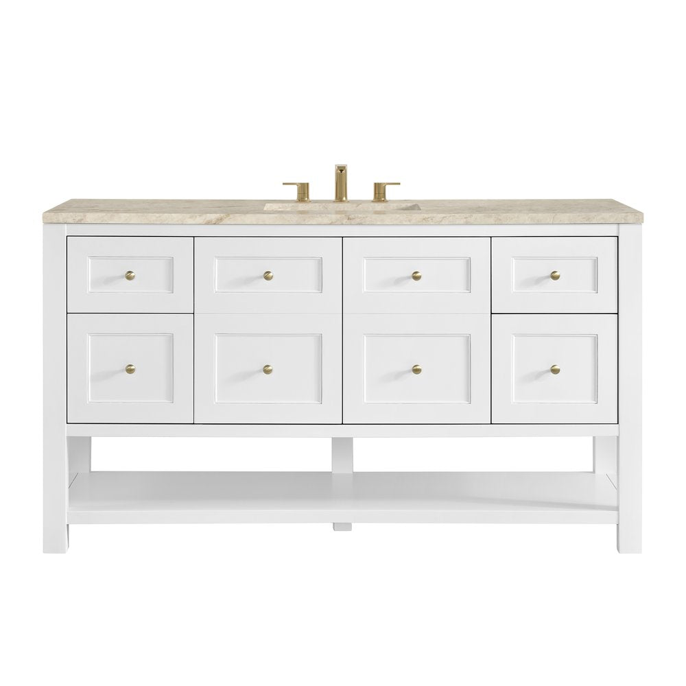 James Martin - Breckenridge 60" Single Vanity, Bright White, w/ 3 CM Tajnar Eclos Top w/FreePower Wireless Charger - 330-V60S-BW-FTJR view 1