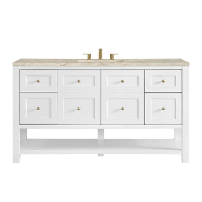 James Martin - Breckenridge 60" Single Vanity, Bright White, w/ 3 CM Tajnar Eclos Top w/FreePower Wireless Charger - 330-V60S-BW-FTJR view 1