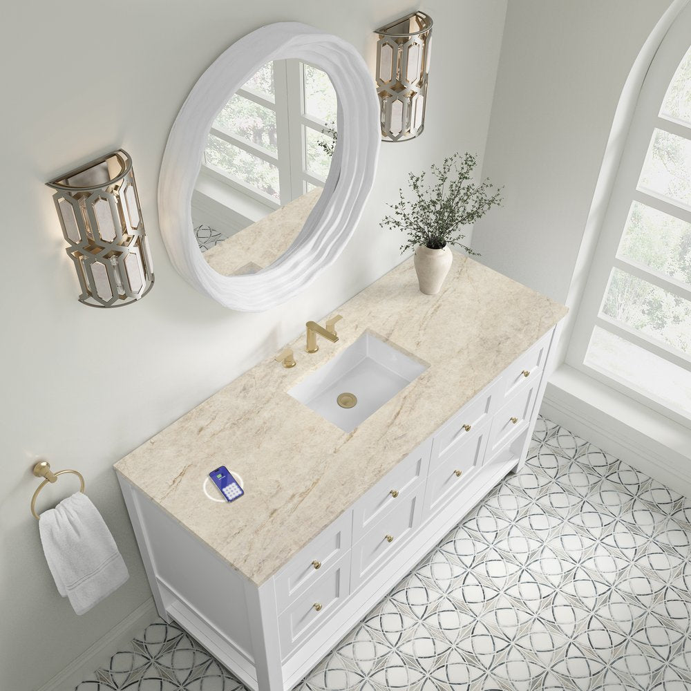 James Martin - Breckenridge 60" Single Vanity, Bright White, w/ 3 CM Tajnar Eclos Top w/FreePower Wireless Charger - 330-V60S-BW-FTJR view 7