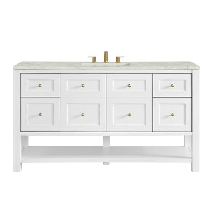 James Martin - Breckenridge 60" Single Vanity, Bright White, w/ 3 CM Victorian Silver Quartz Top - 330-V60S-BW-3VSL view 1