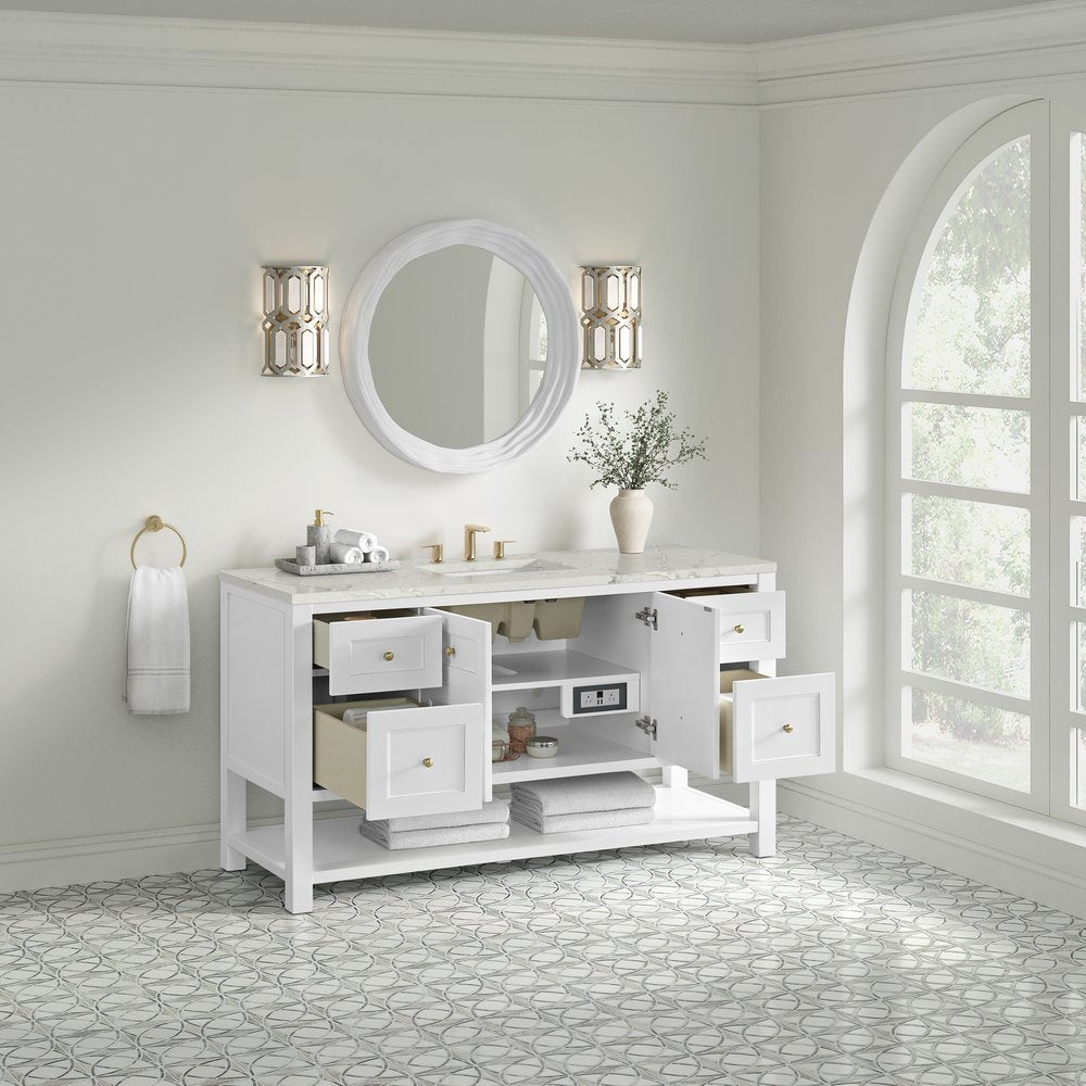 James Martin - Breckenridge 60" Single Vanity, Bright White, w/ 3 CM Victorian Silver Quartz Top - 330-V60S-BW-3VSL view 5