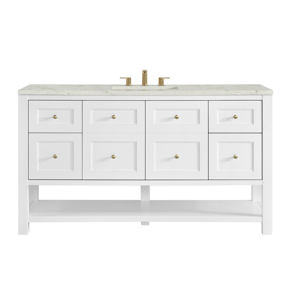 James Martin - Breckenridge 60" Single Vanity, Bright White, w/ 3 CM Victorian Silver Silestone Top w/ FreePower Wireless Charger - 330-V60S-BW-FVSL view 1
