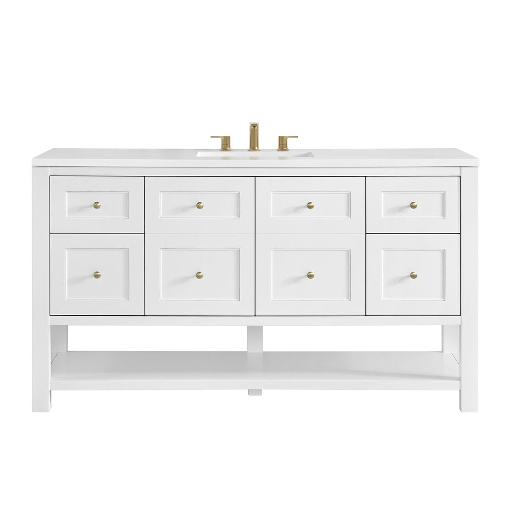 James Martin - Breckenridge 60" Single Vanity, Bright White, w/ 3 CM White Zeus Quartz Top - 330-V60S-BW-3WZ view 1