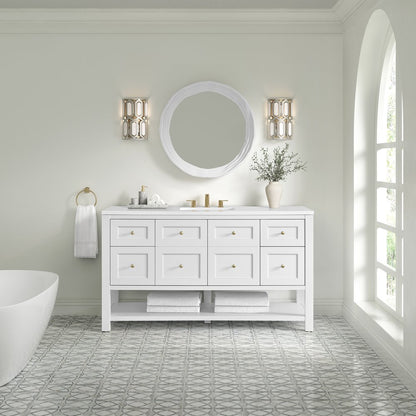 James Martin - Breckenridge 60" Single Vanity, Bright White, w/ 3 CM White Zeus Quartz Top - 330-V60S-BW-3WZ view 3