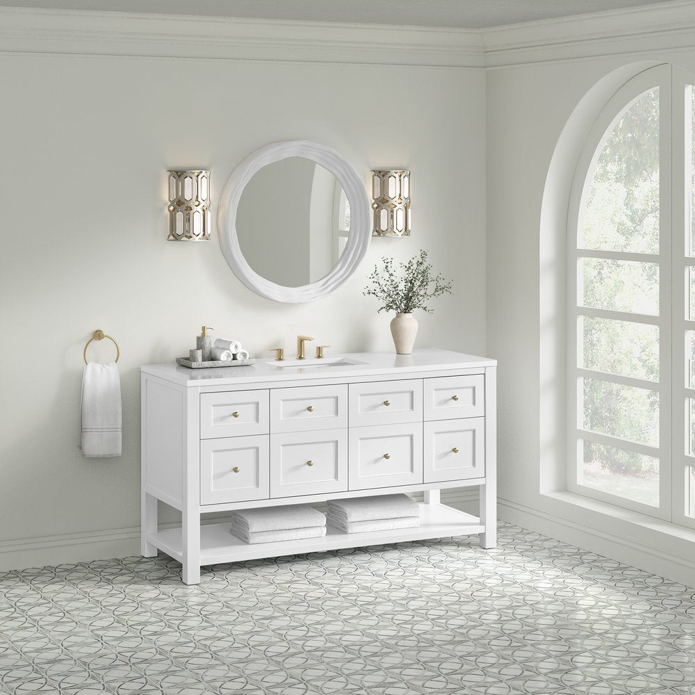 James Martin - Breckenridge 60" Single Vanity, Bright White, w/ 3 CM White Zeus Quartz Top - 330-V60S-BW-3WZ view 4