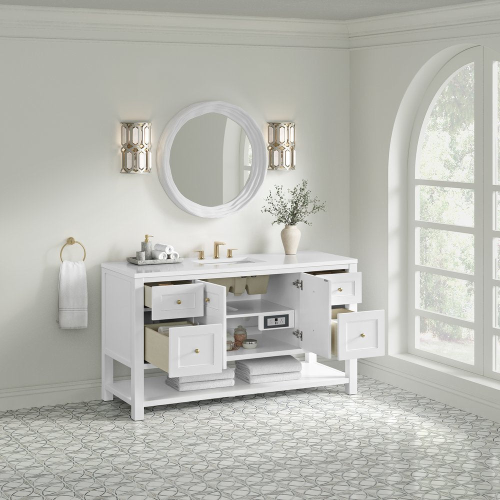 James Martin - Breckenridge 60" Single Vanity, Bright White, w/ 3 CM White Zeus Quartz Top - 330-V60S-BW-3WZ view 5