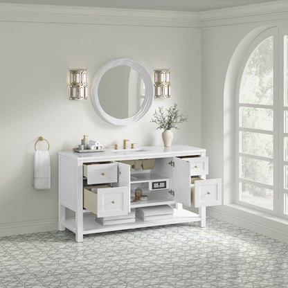 James Martin - Breckenridge 60" Single Vanity, Bright White, w/ 3 CM White Zeus Quartz Top - 330-V60S-BW-3WZ view 5