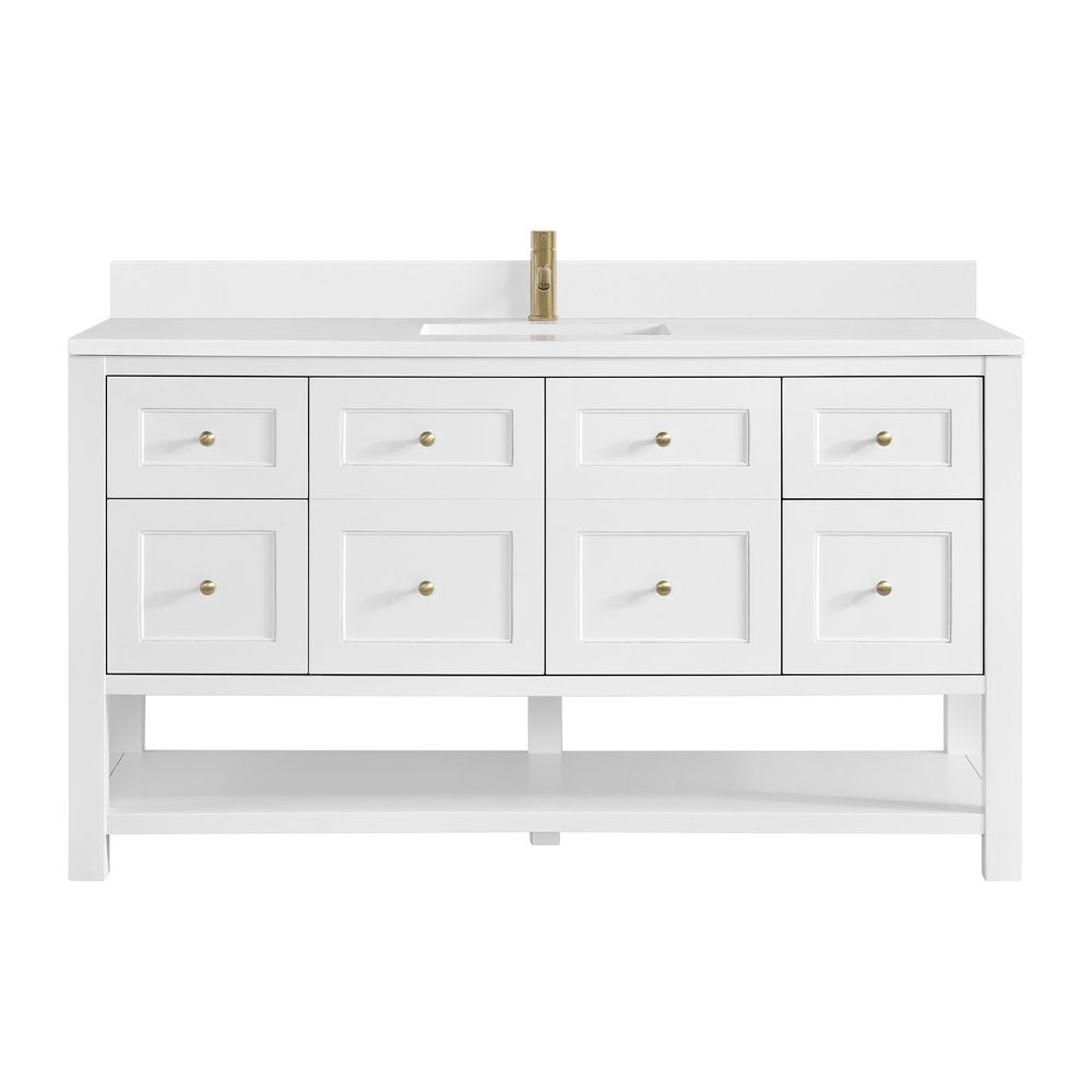 James Martin - Breckenridge 60" Single Vanity, Bright White, w/ Single Hole 3 CM White Zeus Quartz Top & Backsplash - 330-V60S-BW-1WZ view 1