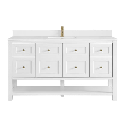 James Martin - Breckenridge 60" Single Vanity, Bright White, w/ Single Hole 3 CM White Zeus Quartz Top & Backsplash - 330-V60S-BW-1WZ view 1