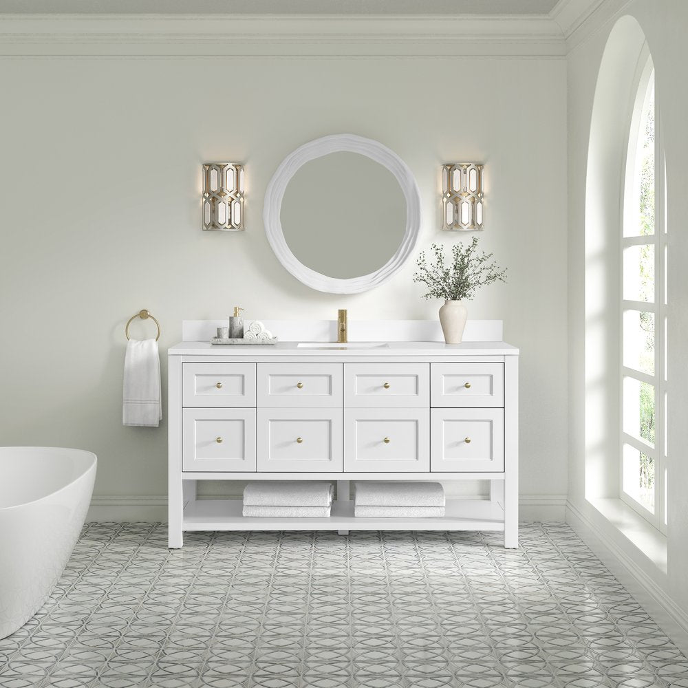 James Martin - Breckenridge 60" Single Vanity, Bright White, w/ Single Hole 3 CM White Zeus Quartz Top & Backsplash - 330-V60S-BW-1WZ view 3