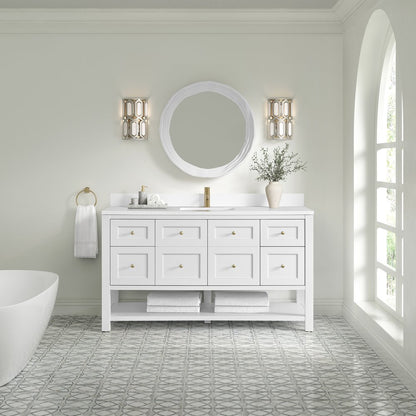 James Martin - Breckenridge 60" Single Vanity, Bright White, w/ Single Hole 3 CM White Zeus Quartz Top & Backsplash - 330-V60S-BW-1WZ view 3