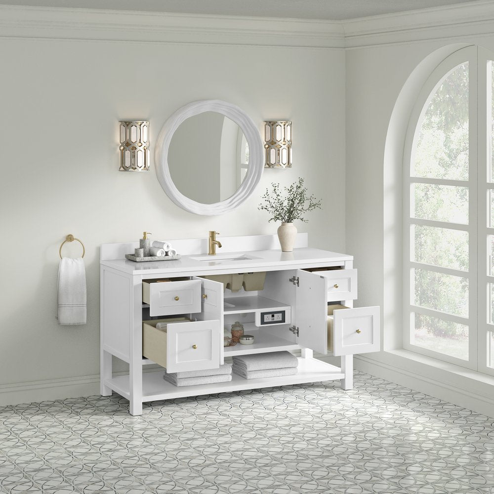 James Martin - Breckenridge 60" Single Vanity, Bright White, w/ Single Hole 3 CM White Zeus Quartz Top & Backsplash - 330-V60S-BW-1WZ view 5