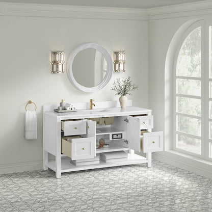 James Martin - Breckenridge 60" Single Vanity, Bright White, w/ Single Hole 3 CM White Zeus Quartz Top & Backsplash - 330-V60S-BW-1WZ view 5