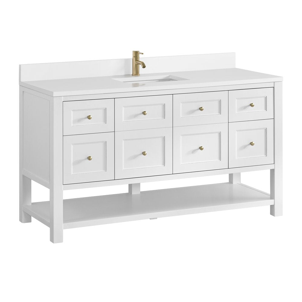 James Martin - Breckenridge 60" Single Vanity, Bright White, w/ Single Hole 3 CM White Zeus Quartz Top & Backsplash - 330-V60S-BW-1WZ view 10