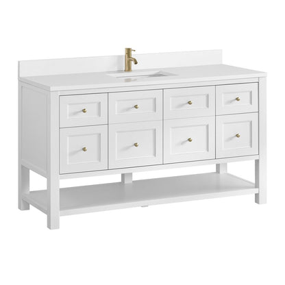 James Martin - Breckenridge 60" Single Vanity, Bright White, w/ Single Hole 3 CM White Zeus Quartz Top & Backsplash - 330-V60S-BW-1WZ view 10