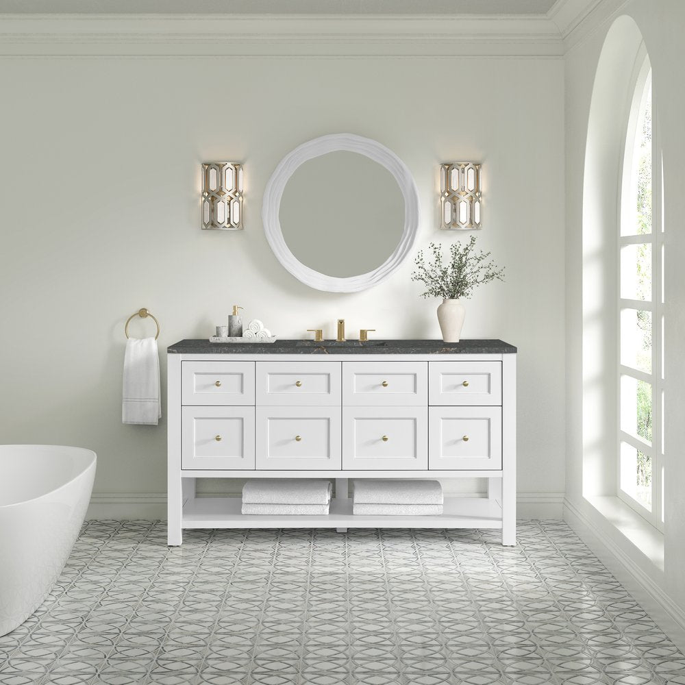 James Martin - Breckenridge 60" Single Vanity Cabinet, Bright White w/ 3 CM Parisien Bleu Top - 330-V60S-BW-3PBL view 3