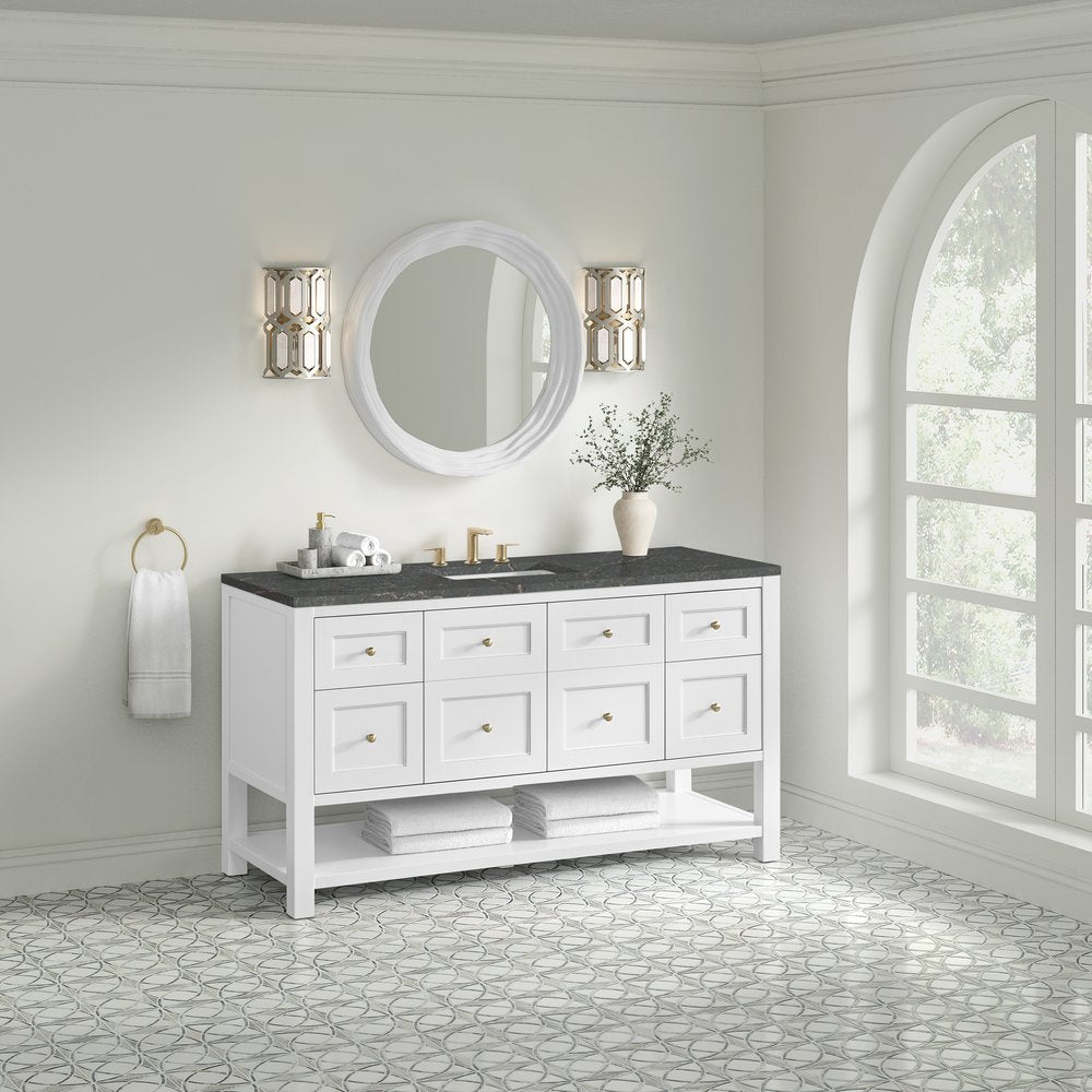 James Martin - Breckenridge 60" Single Vanity Cabinet, Bright White w/ 3 CM Parisien Bleu Top - 330-V60S-BW-3PBL view 4