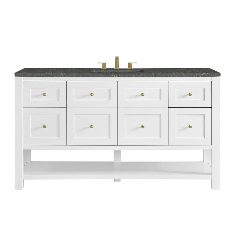 James Martin - Breckenridge 60" Single Vanity Cabinet, Bright White w/ 3 CM Parisien Bleu Top w/ FreePower Wireless Charger - 330-V60S-BW-FPBL view 1