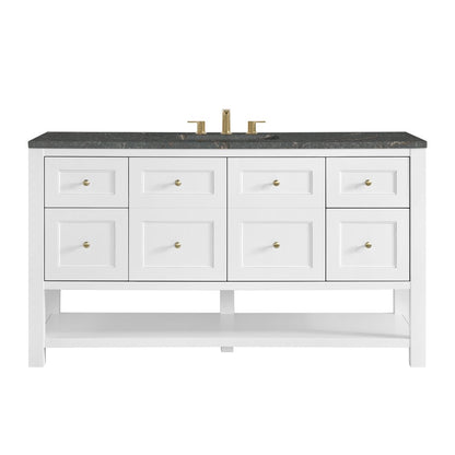 James Martin - Breckenridge 60" Single Vanity Cabinet, Bright White w/ 3 CM Parisien Bleu Top w/ FreePower Wireless Charger - 330-V60S-BW-FPBL view 1