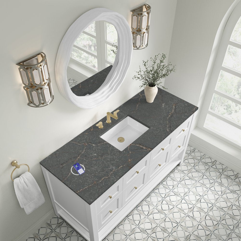 James Martin - Breckenridge 60" Single Vanity Cabinet, Bright White w/ 3 CM Parisien Bleu Top w/ FreePower Wireless Charger - 330-V60S-BW-FPBL view 8