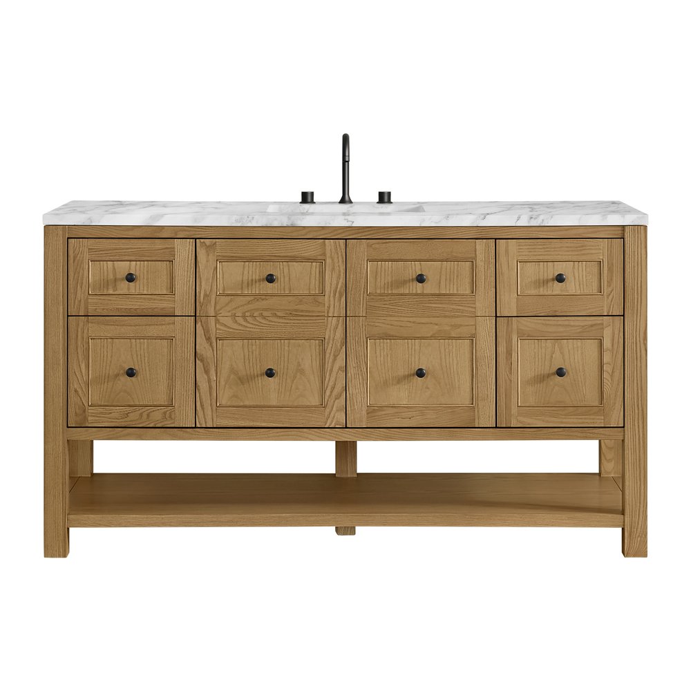 James Martin - Breckenridge 60" Single Vanity, Light Natural Oak, w/ 3 CM Carrara Marble Top - 330-V60S-LNO-3CAR view 1